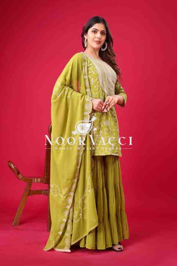 Designer Georgette Top-Sharara & Dupatta Set with Heavy Embroidery - Image 3