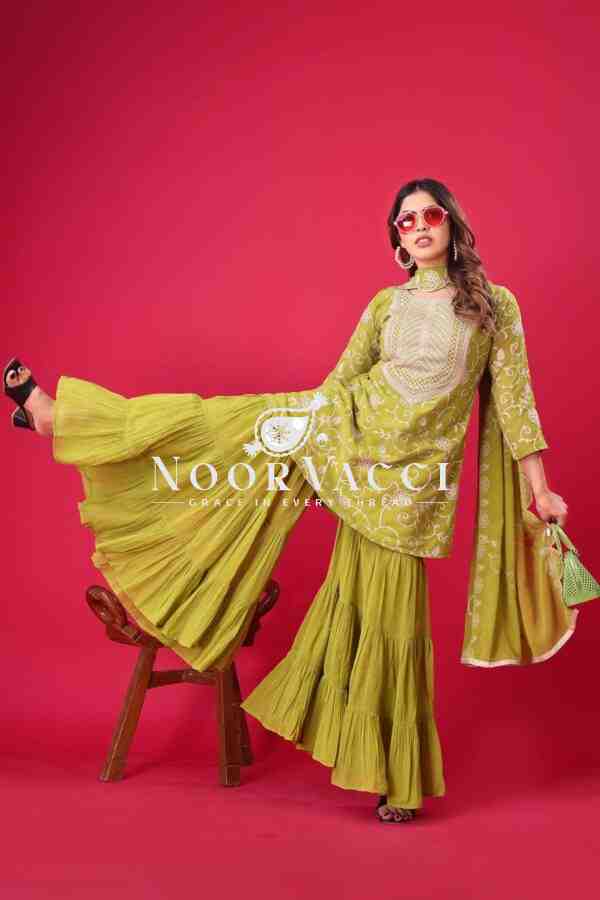 Designer Georgette Top-Sharara & Dupatta Set with Heavy Embroidery - Image 5
