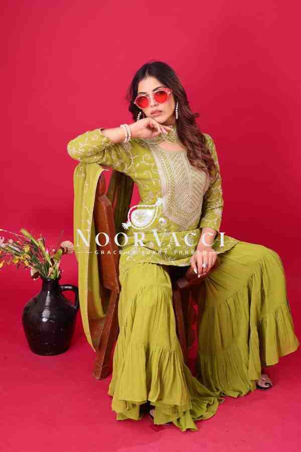 Designer Georgette Top-Sharara & Dupatta Set with Heavy Embroidery - Image 6
