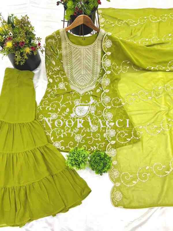 Designer Georgette Top-Sharara & Dupatta Set with Heavy Embroidery - Image 7