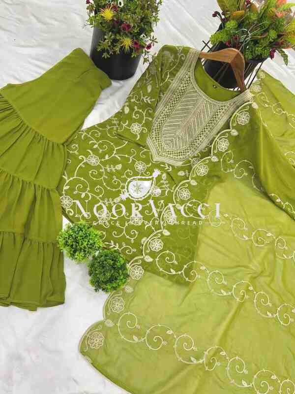 Designer Georgette Top-Sharara & Dupatta Set with Heavy Embroidery - Image 8