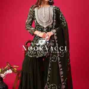 Designer Georgette Top-Sharara & Dupatta Set with Heavy Embroidery
