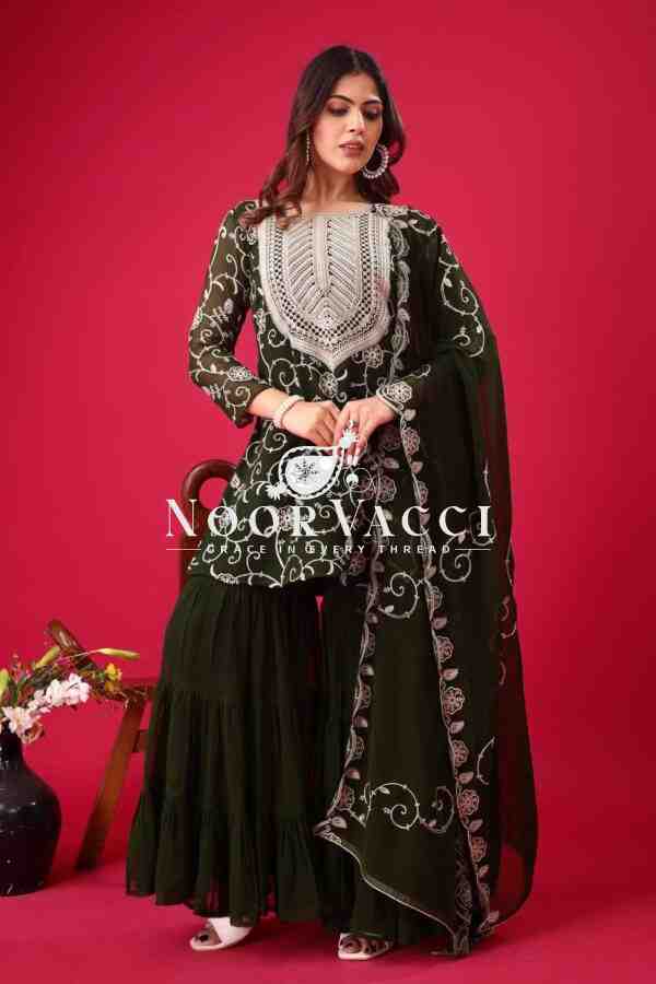 Designer Georgette Top-Sharara & Dupatta Set with Heavy Embroidery