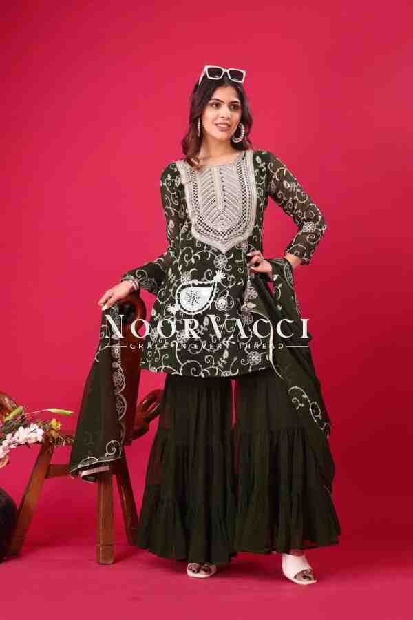 Designer Georgette Top-Sharara & Dupatta Set with Heavy Embroidery - Image 4