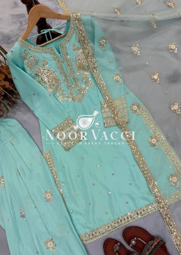 Buy Natural Crepe Embroidered Farshi Palazzo Set with Dupatta - Image 12