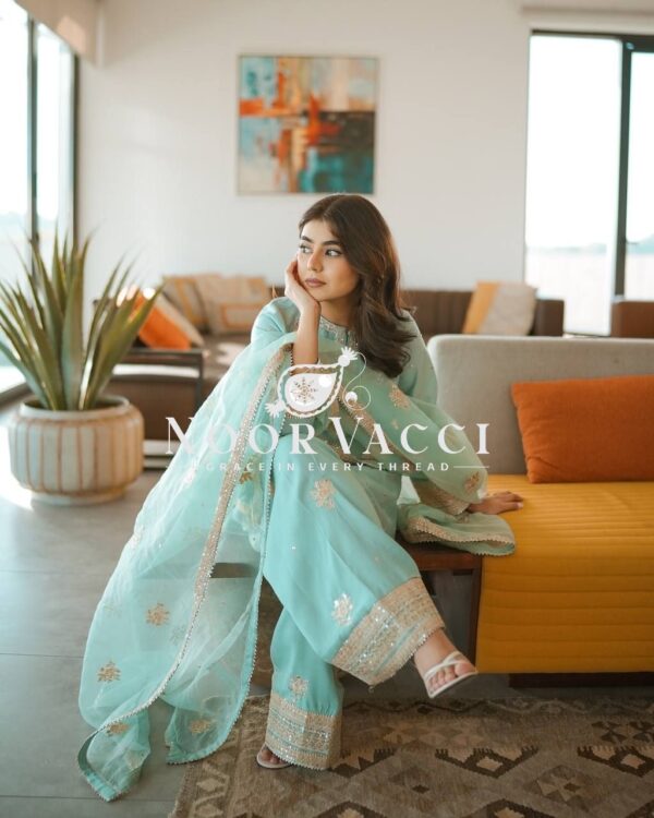 Buy Natural Crepe Embroidered Farshi Palazzo Set with Dupatta - Image 4