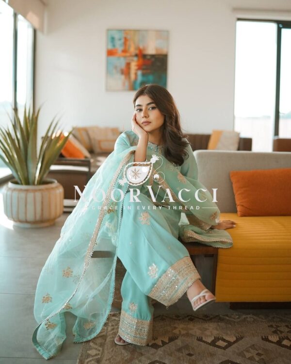 Buy Natural Crepe Embroidered Farshi Palazzo Set with Dupatta - Image 5