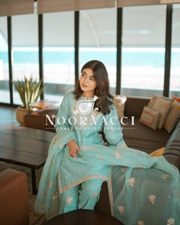 Buy Natural Crepe Embroidered Farshi Palazzo Set with Dupatta - Image 2