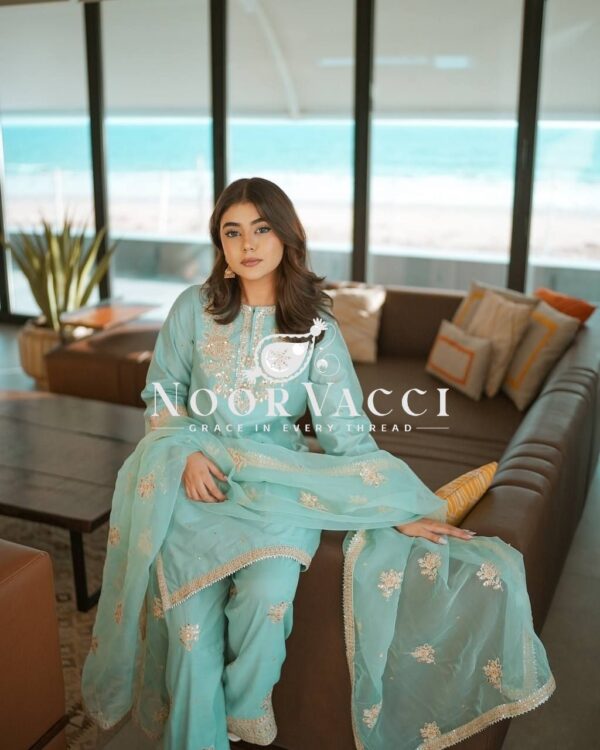 Buy Natural Crepe Embroidered Farshi Palazzo Set with Dupatta - Image 6