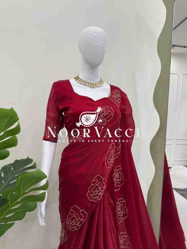 Jimmy Chu Silk Saree with Elegant Hand Work and Matching Blouse - Image 3