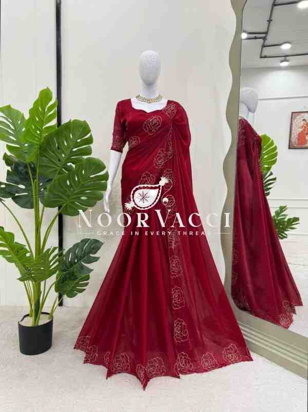 Jimmy Chu Silk Saree with Elegant Hand Work and Matching Blouse