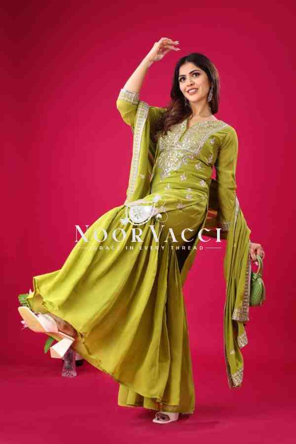 Designer Chinon Silk Top-Sharara & Dupatta Set with Embroidery Work - Image 2