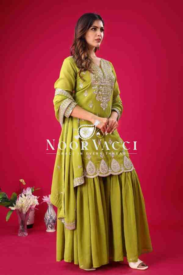 Designer Chinon Silk Top-Sharara & Dupatta Set with Embroidery Work - Image 3