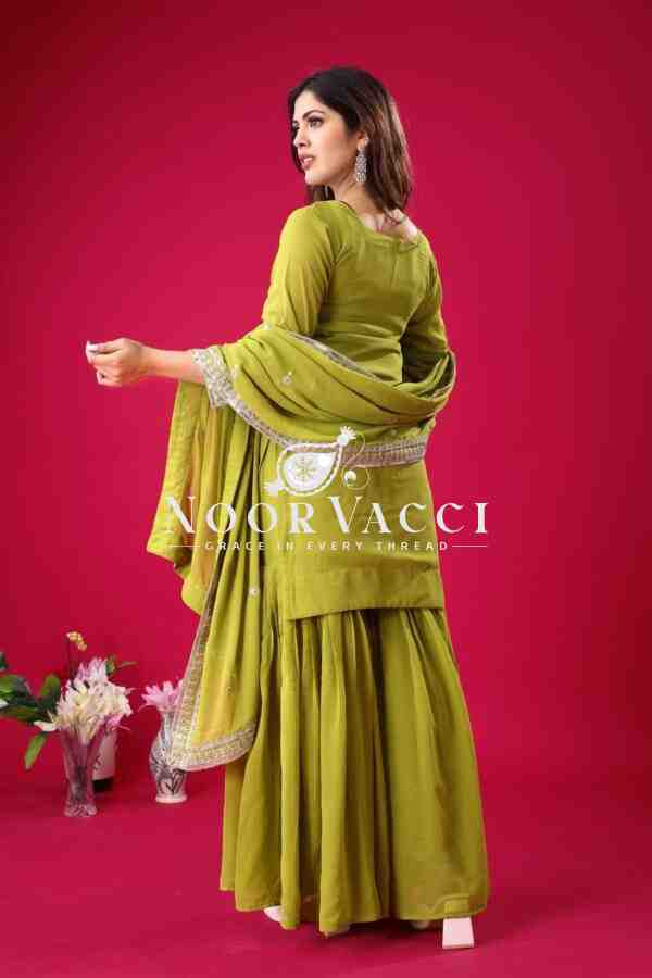 Designer Chinon Silk Top-Sharara & Dupatta Set with Embroidery Work - Image 4