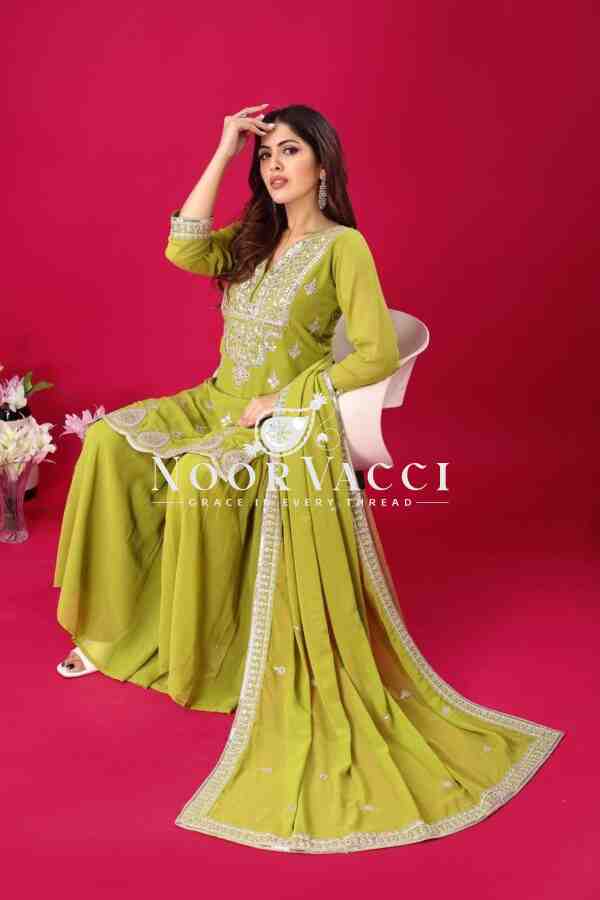 Designer Chinon Silk Top-Sharara & Dupatta Set with Embroidery Work - Image 5