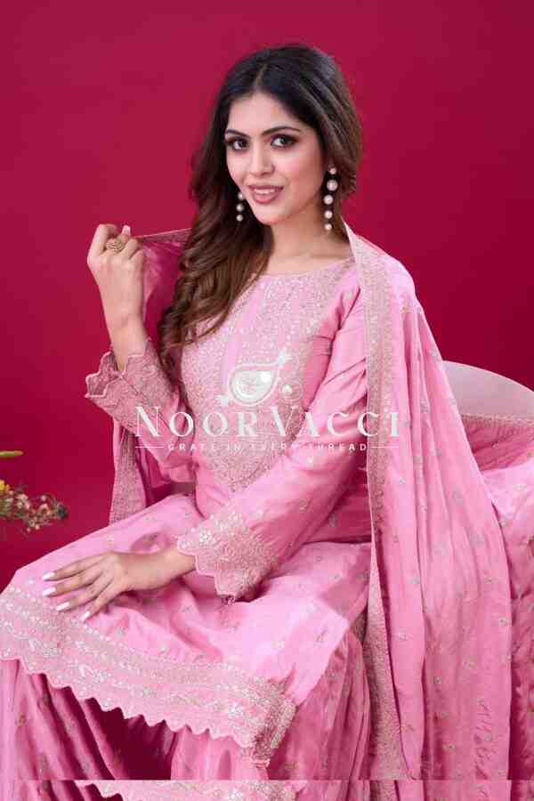 Designer Chinon Silk Top-Sharara & Dupatta Set with Embroidery Work - Image 8