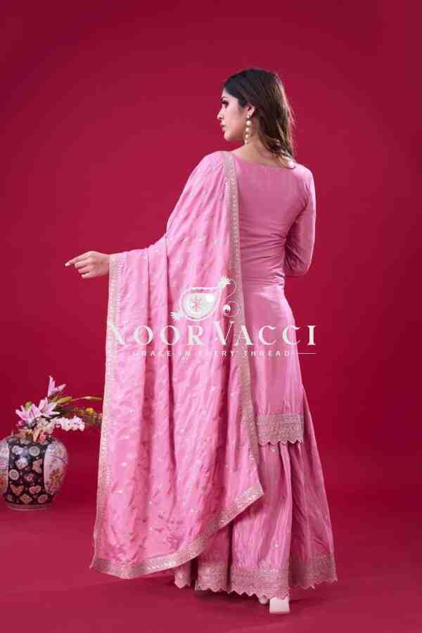 Designer Chinon Silk Top-Sharara & Dupatta Set with Embroidery Work - Image 3