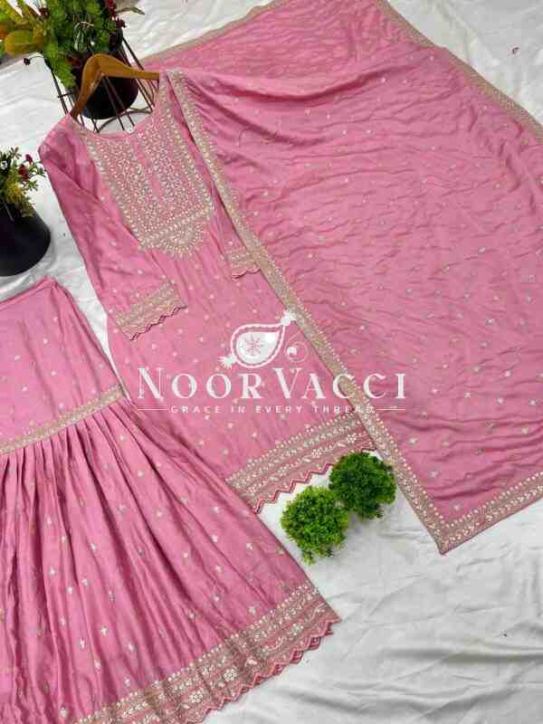 Designer Chinon Silk Top-Sharara & Dupatta Set with Embroidery Work - Image 7