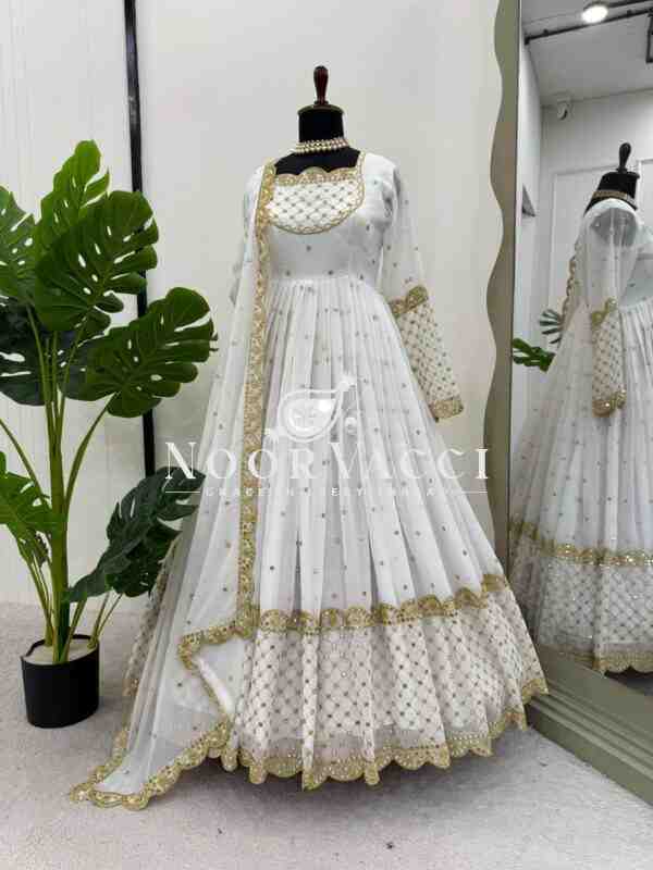 Faux Georgette Designer Gown with 9MM Sequin Embroidery and Dupatta - Image 2