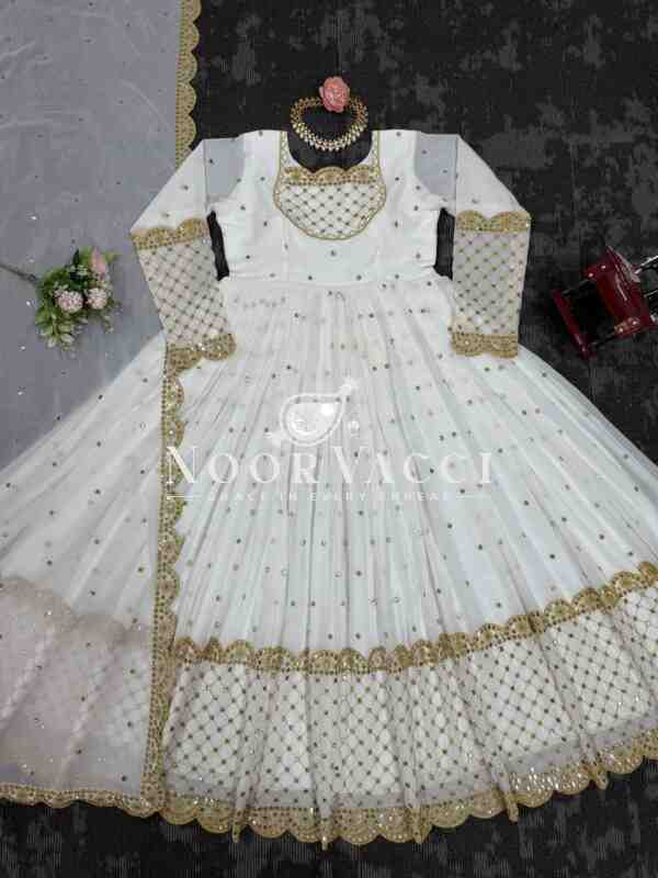 Faux Georgette Designer Gown with 9MM Sequin Embroidery and Dupatta - Image 5