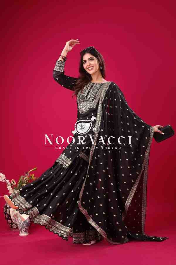 Designer Chinon Silk Top-Sharara & Dupatta Set with Embroidery Work - Image 4