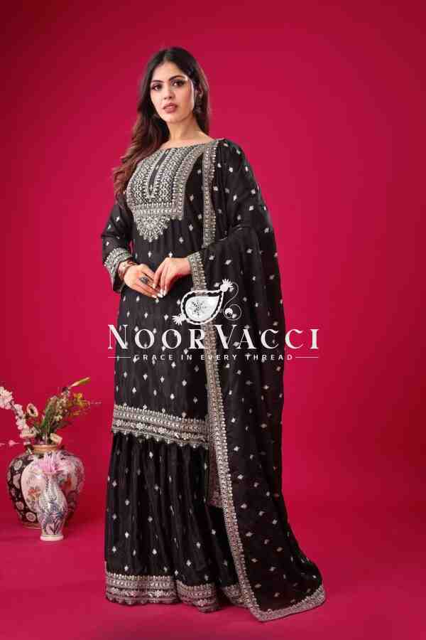 Designer Chinon Silk Top-Sharara & Dupatta Set with Embroidery Work - Image 3