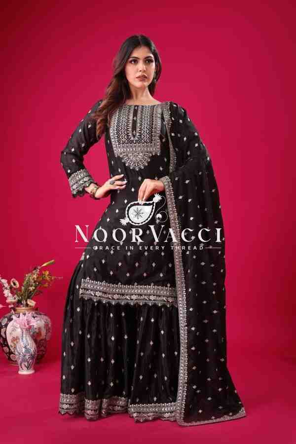 Designer Chinon Silk Top-Sharara & Dupatta Set with Embroidery Work