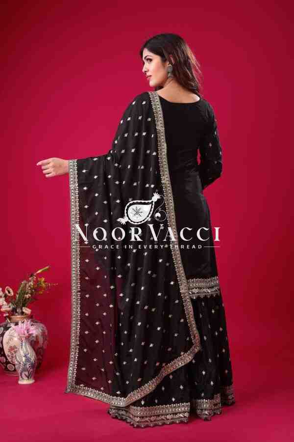 Designer Chinon Silk Top-Sharara & Dupatta Set with Embroidery Work - Image 5