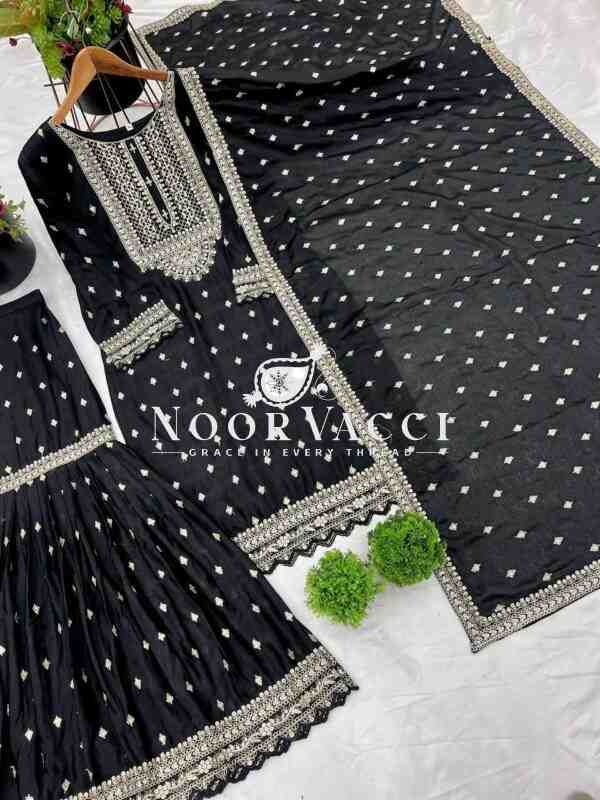 Designer Chinon Silk Top-Sharara & Dupatta Set with Embroidery Work - Image 7