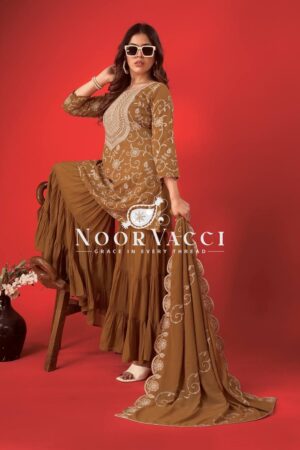 Shop Designer Georgette Top-Sharara & Dupatta Set with Heavy Embroidery