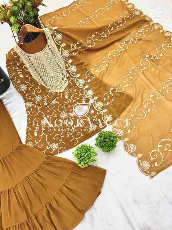 Designer Georgette Top-Sharara & Dupatta Set with Heavy Embroidery - Image 5