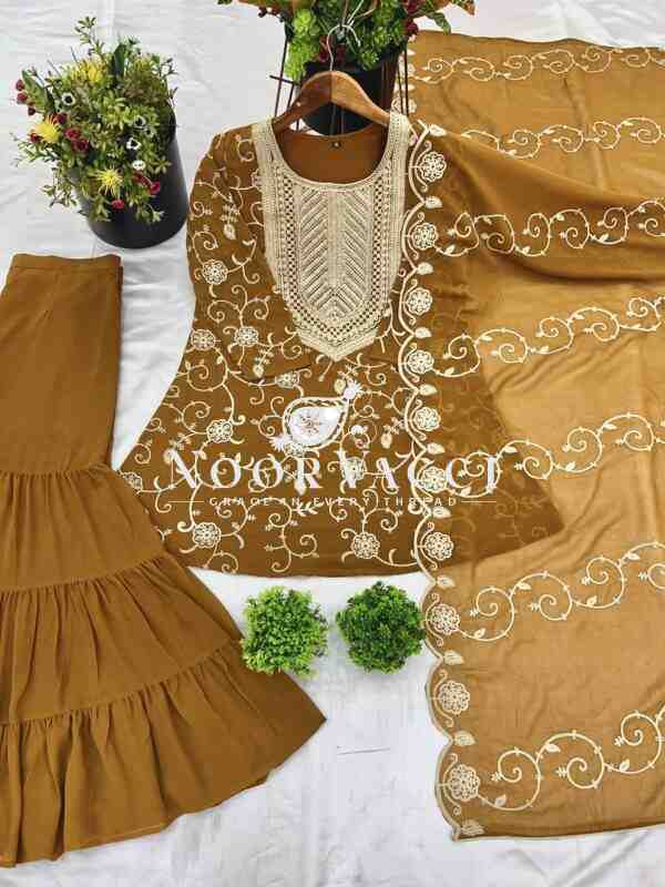 Designer Georgette Top-Sharara & Dupatta Set with Heavy Embroidery - Image 6