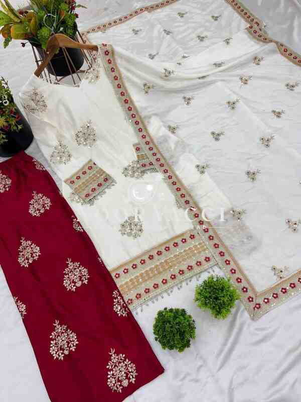 Designer Chinnon Silk Embroidered Top-Bottom & Dupatta Set - Image 5