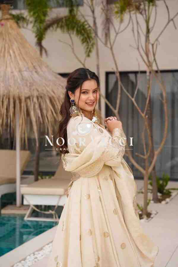 Elegant Chinon Silk Designer Gown with Sequins and Matching Dupatta - Image 3