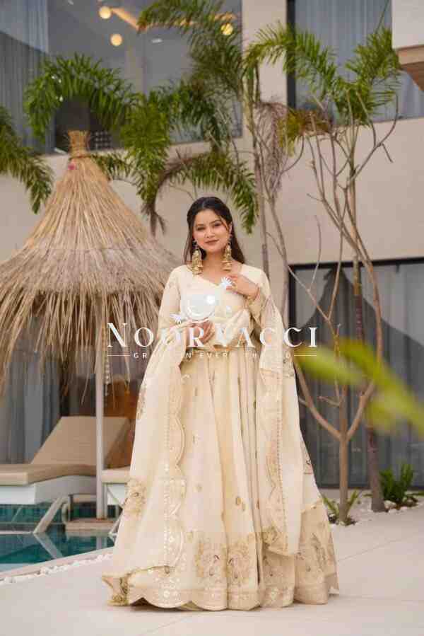 Elegant Chinon Silk Designer Gown with Sequins and Matching Dupatta