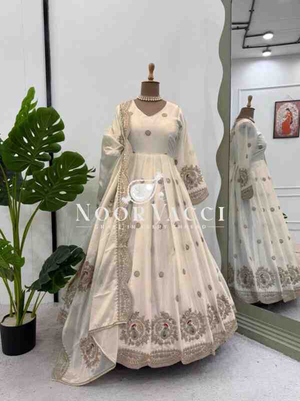 Elegant Chinon Silk Designer Gown with Sequins and Matching Dupatta - Image 4