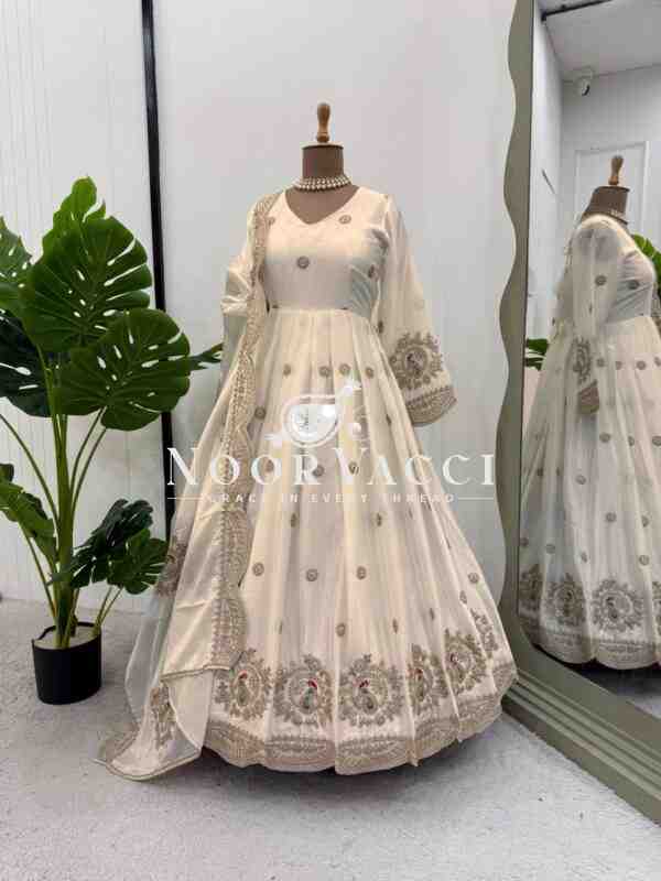 Elegant Chinon Silk Designer Gown with Sequins and Matching Dupatta - Image 5