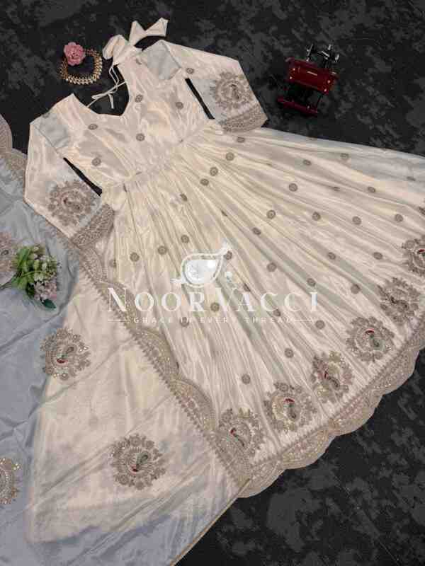 Elegant Chinon Silk Designer Gown with Sequins and Matching Dupatta - Image 6
