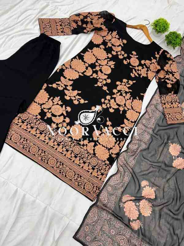 Georgette Embroidered Top-Bottom Set with Printed Dupatta - Image 4