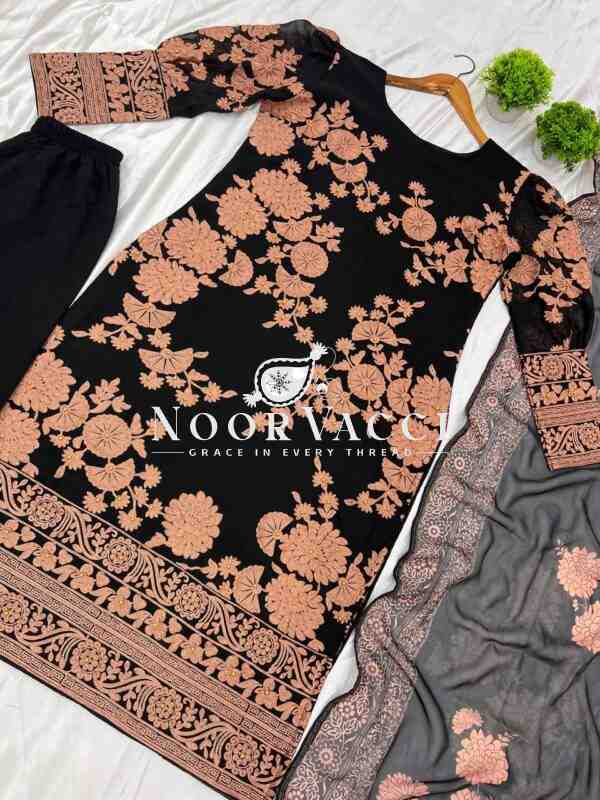 Georgette Embroidered Top-Bottom Set with Printed Dupatta - Image 5