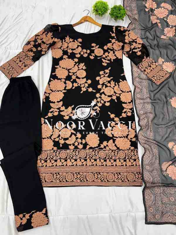 Georgette Embroidered Top-Bottom Set with Printed Dupatta - Image 3