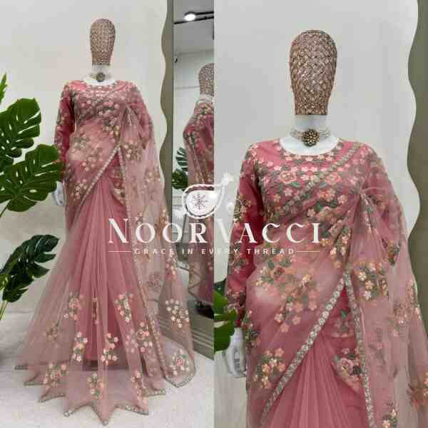 Soft Net Designer Saree with Thread and Sequin Work - Image 4