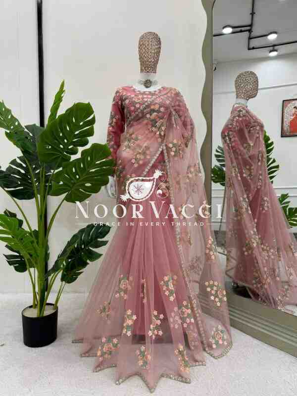 Soft Net Designer Saree with Thread and Sequin Work
