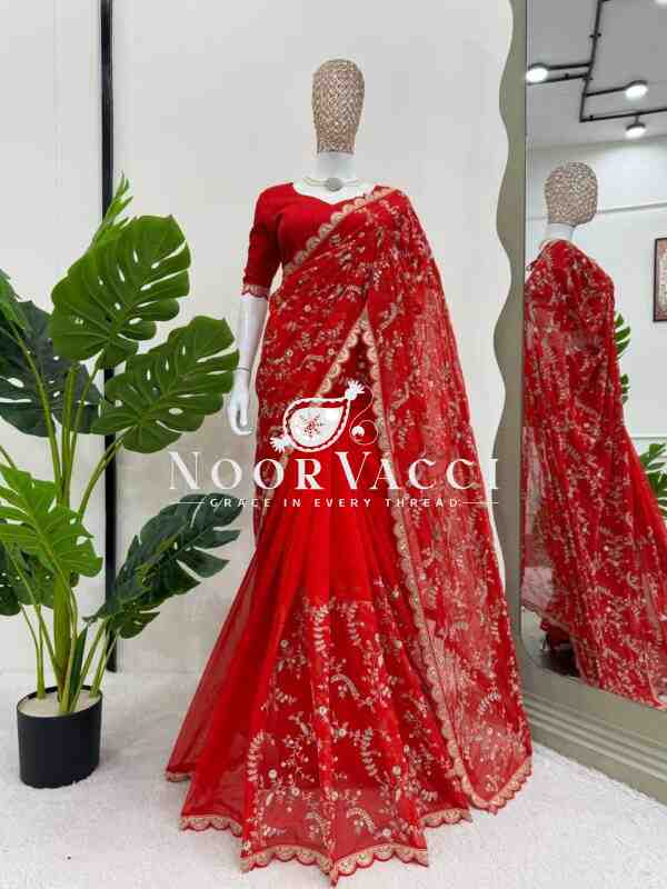 Tibby Silk Designer Saree with Coding and Sequence Work