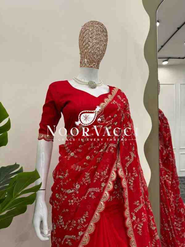 Tibby Silk Designer Saree with Coding and Sequence Work - Image 3