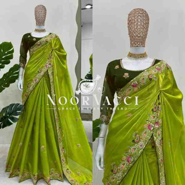 Jimmy Chu Silk Saree with Thread and Sequence Work - Image 2