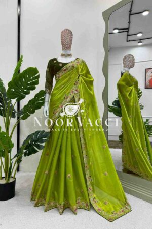 Shop Jimmy Chu Silk Saree with Thread and Sequence Work