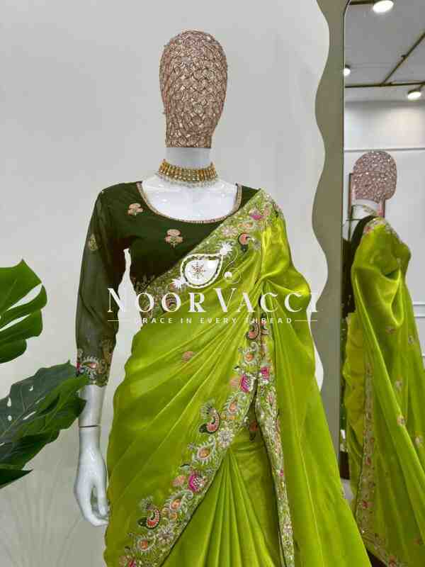 Jimmy Chu Silk Saree with Thread and Sequence Work - Image 3