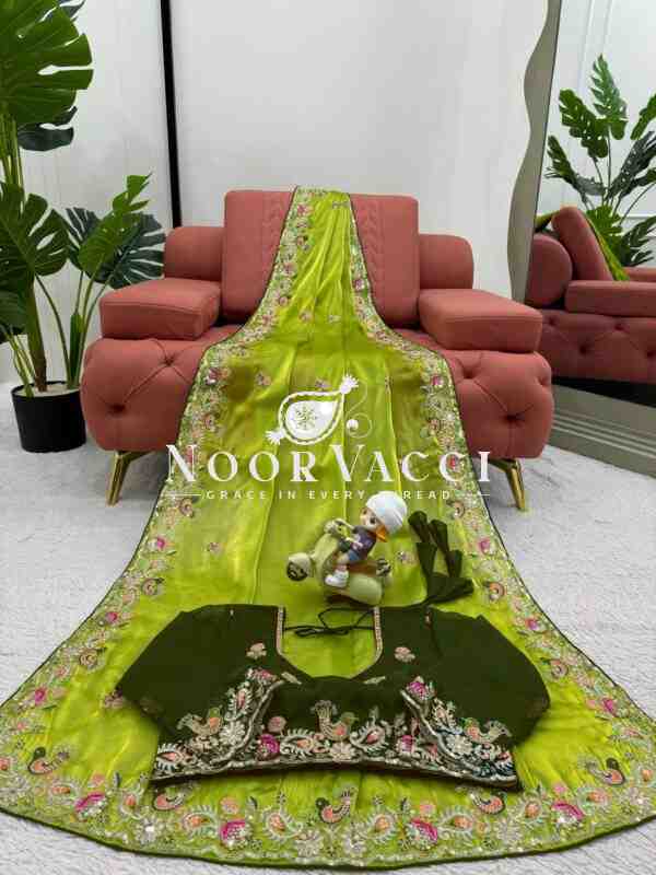Jimmy Chu Silk Saree with Thread and Sequence Work - Image 5