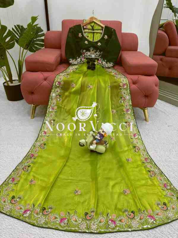 Jimmy Chu Silk Saree with Thread and Sequence Work - Image 6